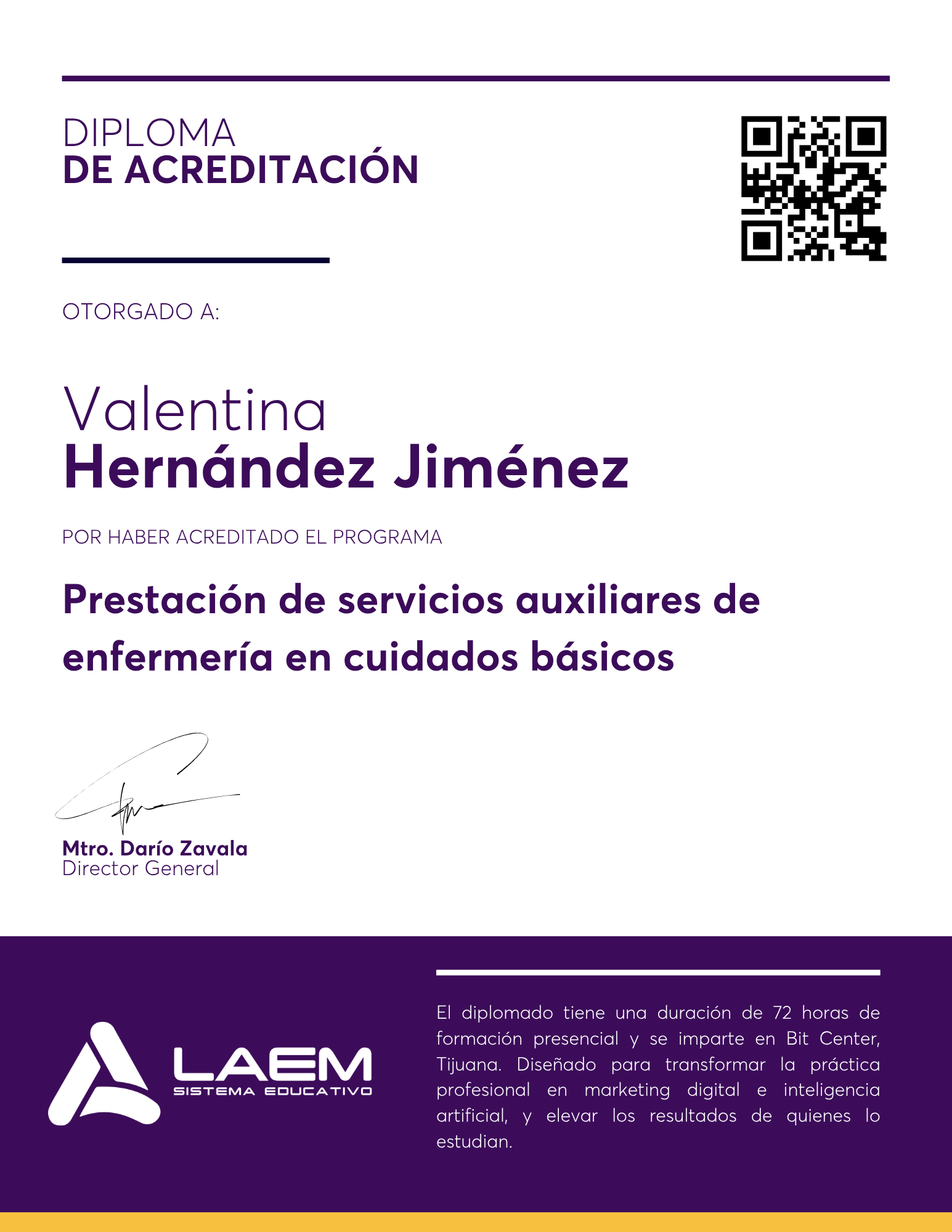 Diploma LAEM Auxiliar de Enfermería